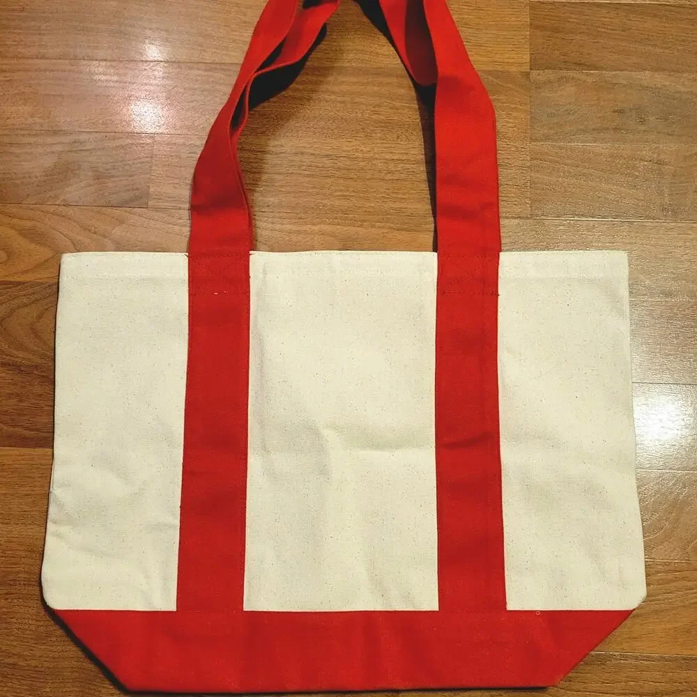 Sturdy Cotton Blend Red and Beige Tote Bag